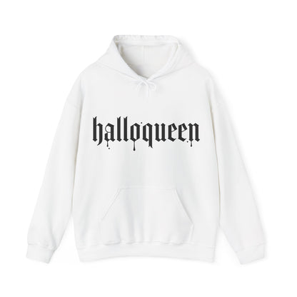 Halloween Hooded Sweatshirt, Halloqueen Pullover, Unisex Fall Apparel, Cozy Halloween Outfit, Spooky Season Gift