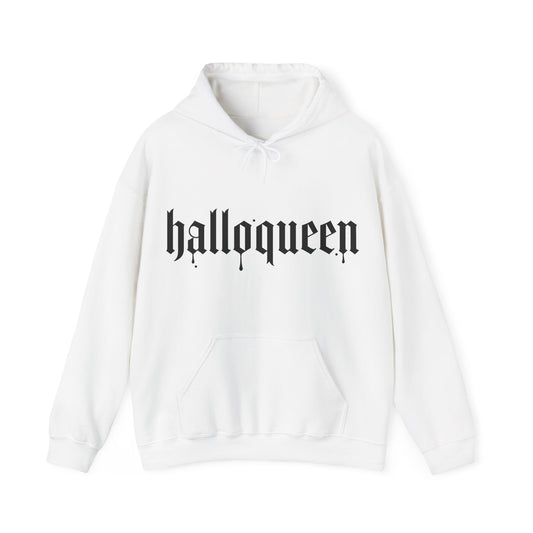 Halloween Hooded Sweatshirt, Halloqueen Pullover, Unisex Fall Apparel, Cozy Halloween Outfit, Spooky Season Gift