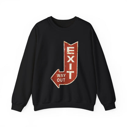 Retro Exit Sign Crewneck Sweatshirt, Unisex Comfortable Hoodie, Casual Streetwear, Perfect Gift for Art Lovers, Vintage Style Apparel