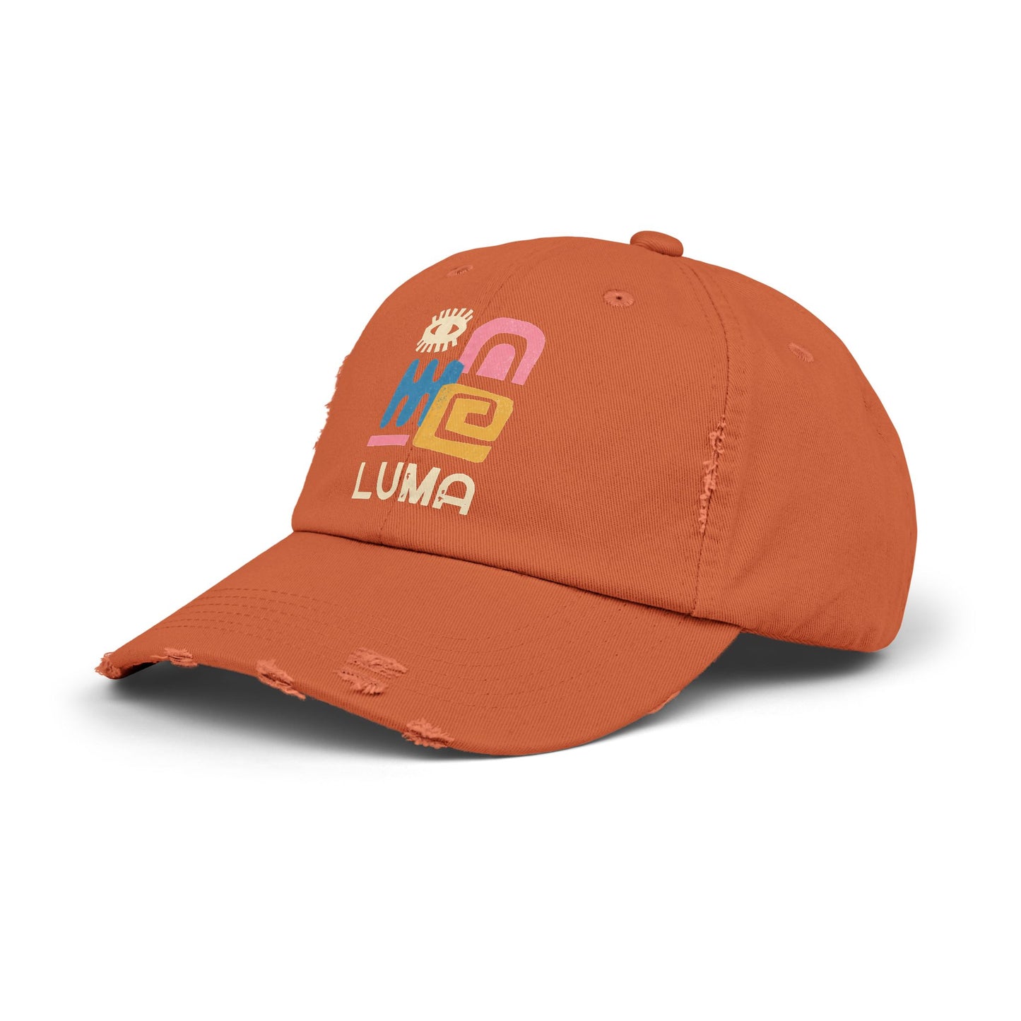Unisex Distressed Cap with Colorful LUMA Design, Trendy Hat, Casual Wear, Gift for Him/Her, Summer Accessory, Everyday Style