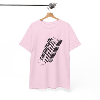 Stylish Heavy Cotton Tee with Bold Tire Track Design | Casual Wear, Streetwear, Gift for Car Lovers, Trendy T-Shirt, Everyday