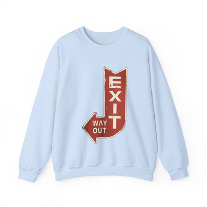 Retro Exit Sign Crewneck Sweatshirt, Unisex Comfortable Hoodie, Casual Streetwear, Perfect Gift for Art Lovers, Vintage Style Apparel