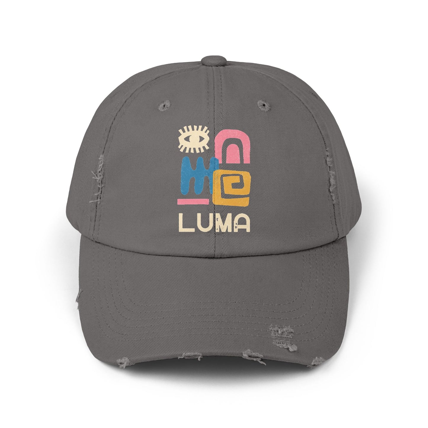 Unisex Distressed Cap with Colorful LUMA Design, Trendy Hat, Casual Wear, Gift for Him/Her, Summer Accessory, Everyday Style