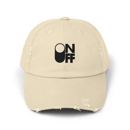 Distressed Unisex Cap with 'ON/OFF' Design, Casual Fashion Accessory, Ideal for Gifting, Everyday Wear, Summer Outings, Trendy Headwear