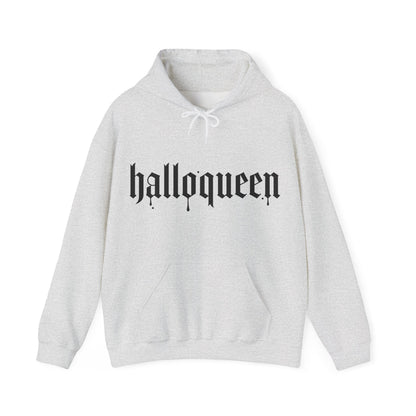 Halloween Hooded Sweatshirt, Halloqueen Pullover, Unisex Fall Apparel, Cozy Halloween Outfit, Spooky Season Gift