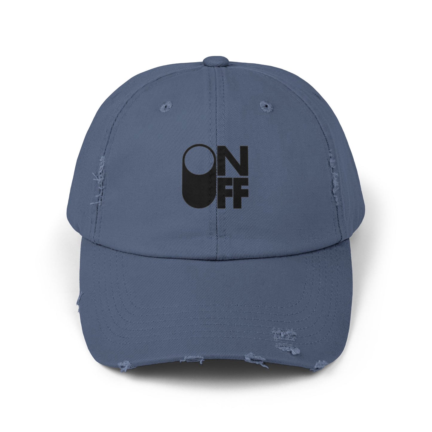 Distressed Unisex Cap with 'ON/OFF' Design, Casual Fashion Accessory, Ideal for Gifting, Everyday Wear, Summer Outings, Trendy Headwear