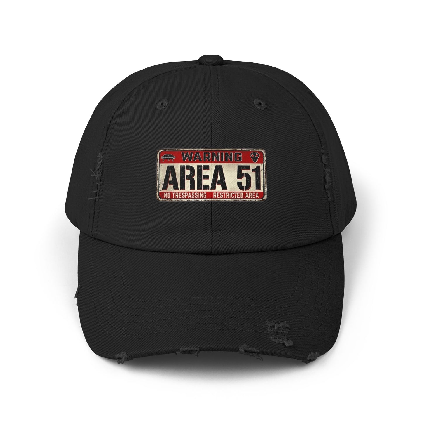 Unisex Distressed Area 51 Cap - Vintage Alien Hat, UFO Enthusiast Gift, Trendy Mens & Womens Cap, Perfect for Casual Wear