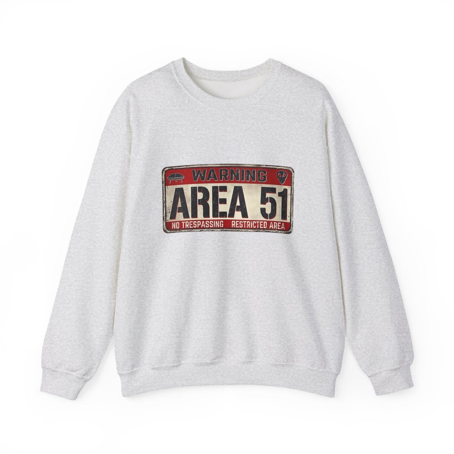 Area 51 Warning Crewneck Sweatshirt - Unisex Fashion, Urban Style, Casual Comfort, Alien Enthusiast Gift, Halloween Costume