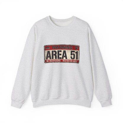 Area 51 Warning Crewneck Sweatshirt - Unisex Fashion, Urban Style, Casual Comfort, Alien Enthusiast Gift, Halloween Costume