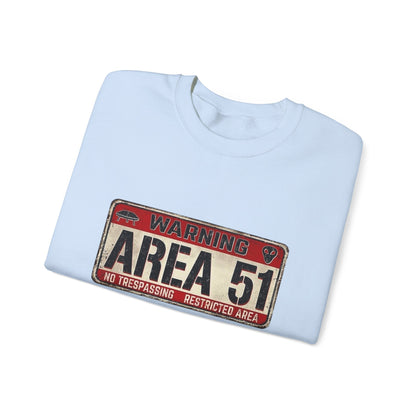 Area 51 Warning Crewneck Sweatshirt - Unisex Fashion, Urban Style, Casual Comfort, Alien Enthusiast Gift, Halloween Costume