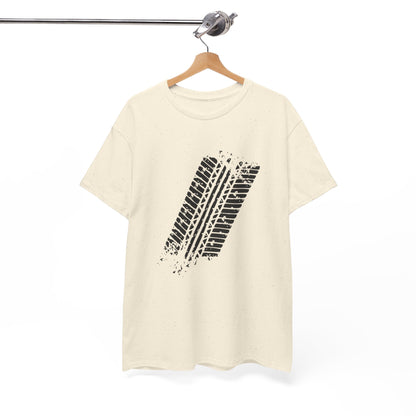 Stylish Heavy Cotton Tee with Bold Tire Track Design | Casual Wear, Streetwear, Gift for Car Lovers, Trendy T-Shirt, Everyday