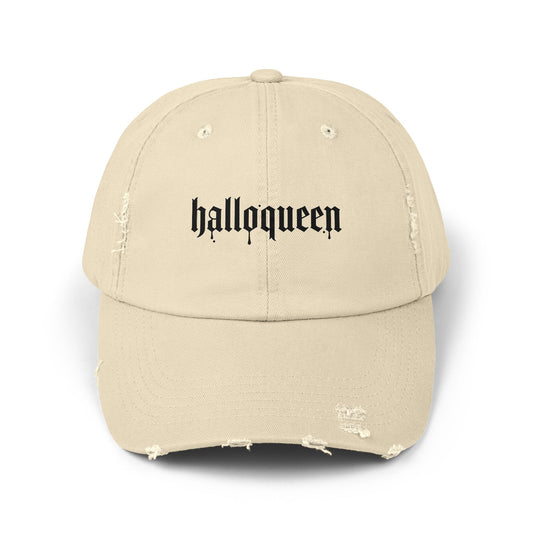Unisex Distressed Cap with 'Halloqueen' Design, Trendy Halloween Hat, Perfect Gift for Fall Celebrations, Casual Style