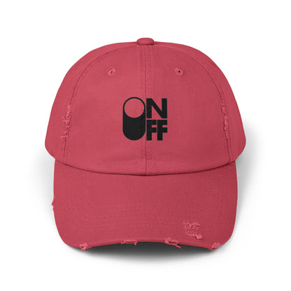 Distressed Unisex Cap with 'ON/OFF' Design, Casual Fashion Accessory, Ideal for Gifting, Everyday Wear, Summer Outings, Trendy Headwear