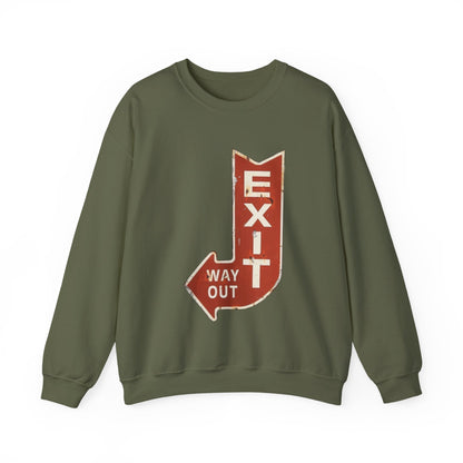 Retro Exit Sign Crewneck Sweatshirt, Unisex Comfortable Hoodie, Casual Streetwear, Perfect Gift for Art Lovers, Vintage Style Apparel