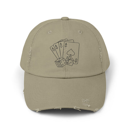 Poker Hand Distressed Cap | Fun Hat for Gamers, Casino Nights, Casual Style, Gift for Him/Her, Unique Accessories