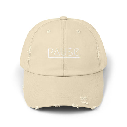 Unisex Distressed Cap with 'Pause' Design - Trendy Fashion Accessory, Perfect for Relaxation, Casual Wear, Gift for Friends, Stylish Gift