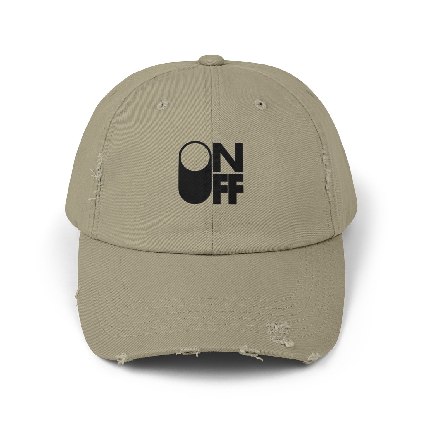Distressed Unisex Cap with 'ON/OFF' Design, Casual Fashion Accessory, Ideal for Gifting, Everyday Wear, Summer Outings, Trendy Headwear