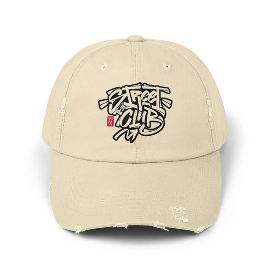 Unisex Distressed Cap with Street Club Design, Casual Hat, Trendy Accessories, Perfect for Everyday Wear, Gift for Streetwear Lovers