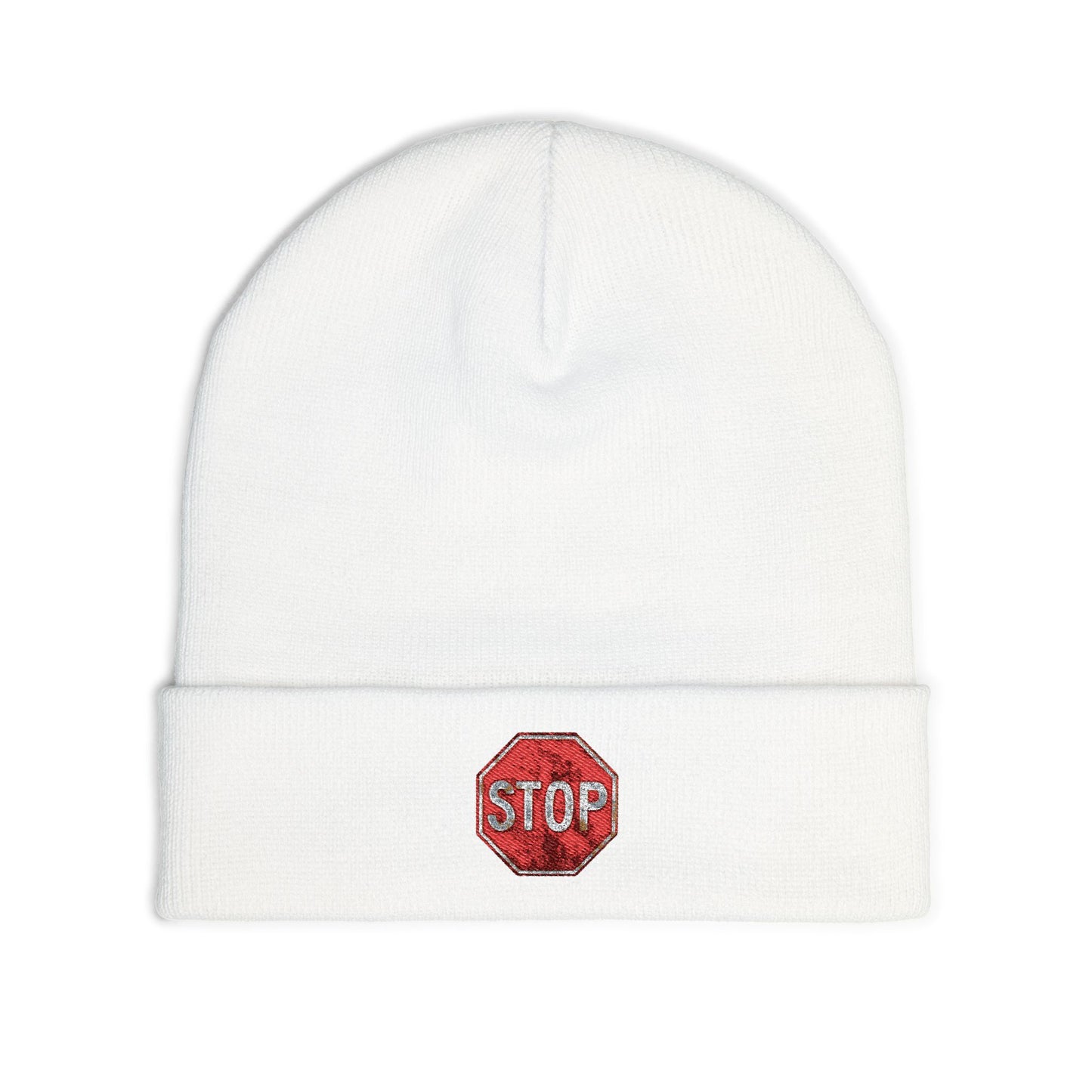 Embroidered Stop Sign Knit Beanie for Cold Weather Fashion, Gift for Him/Her, Trendy Winter Accessory, Cozy Beanie Hat, Unique Streetwear