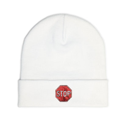 Embroidered Stop Sign Knit Beanie for Cold Weather Fashion, Gift for Him/Her, Trendy Winter Accessory, Cozy Beanie Hat, Unique Streetwear