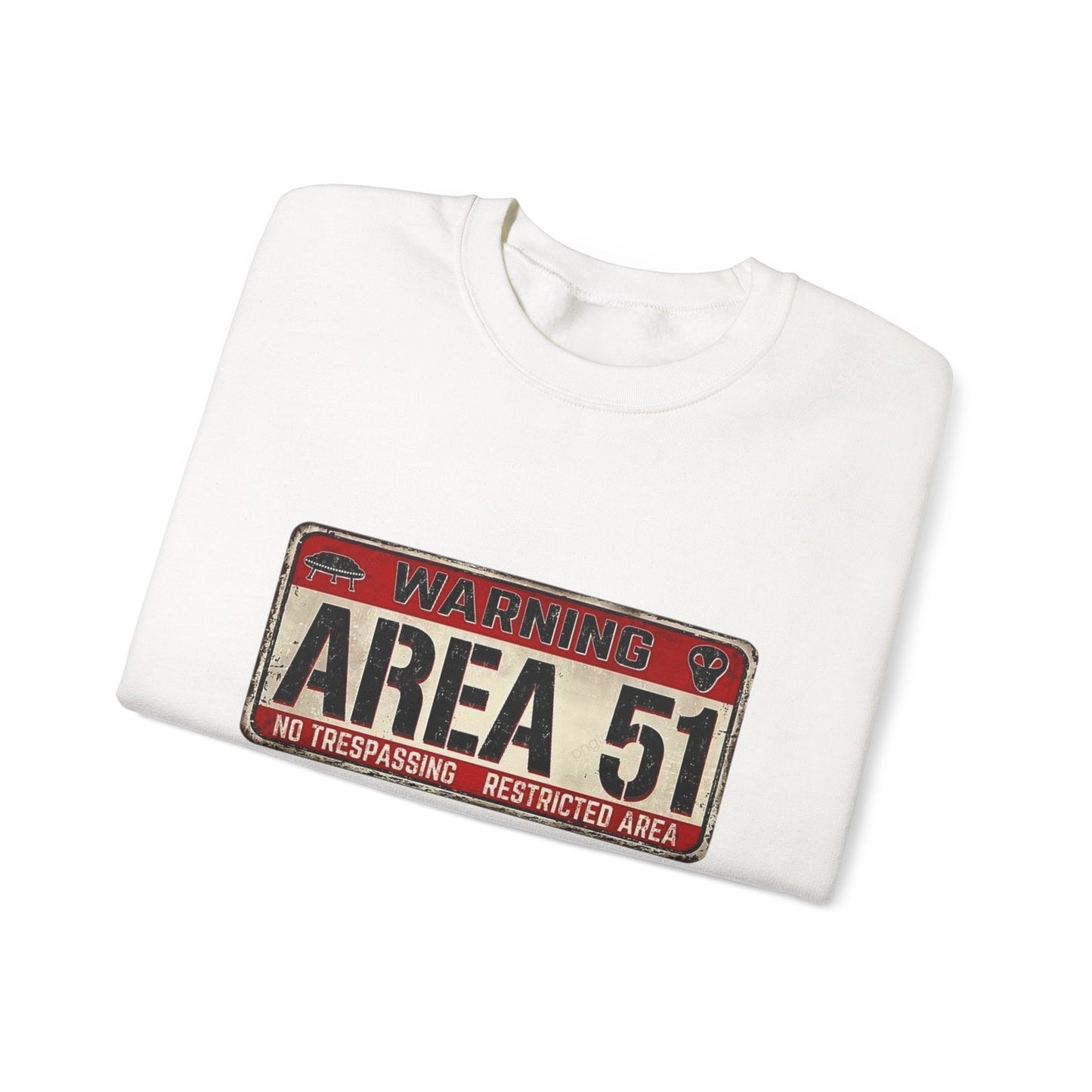 Area 51 Warning Crewneck Sweatshirt - Unisex Fashion, Urban Style, Casual Comfort, Alien Enthusiast Gift, Halloween Costume