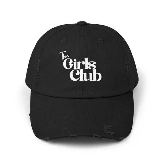 Girls Club Distressed Cap, Trendy Black Hat for Fashion Lovers, Perfect Gift for Best Friends, Casual Wear Accessory, Cool Vintage Style