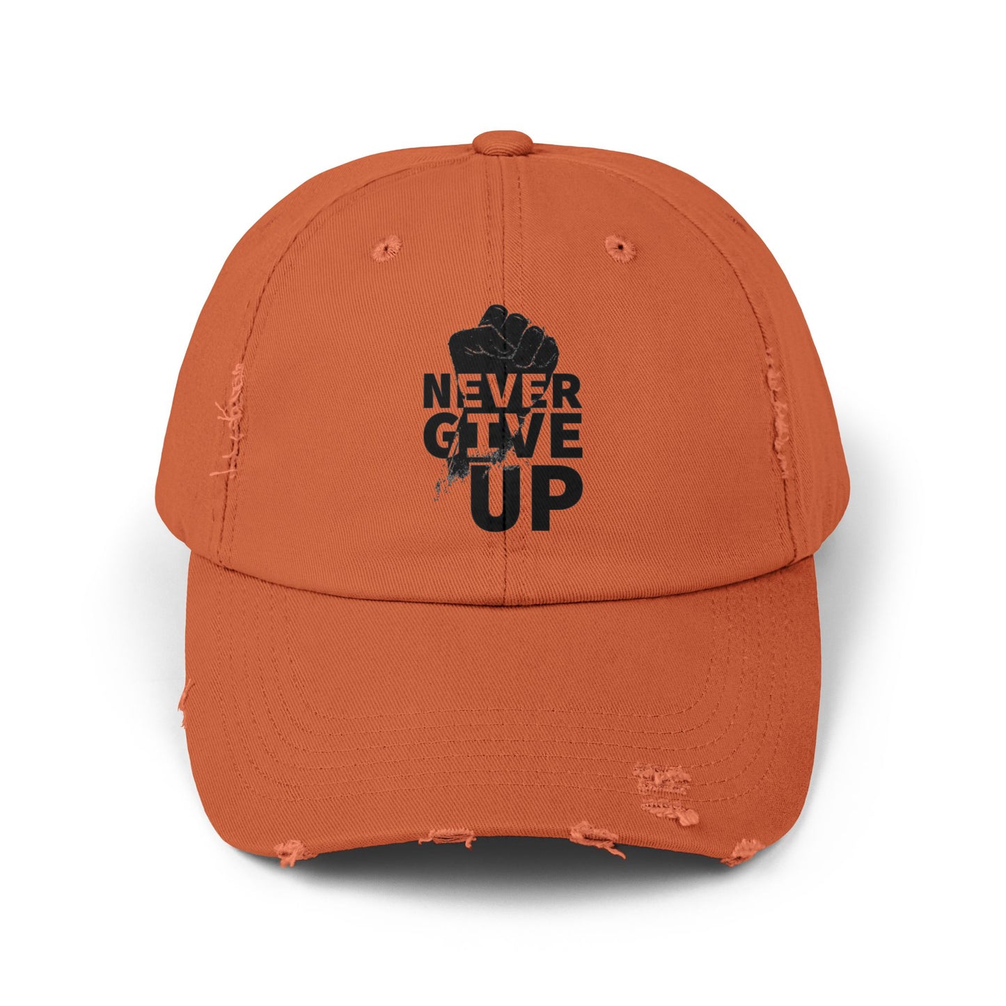 Unisex Distressed Cap with 'Never Give Up' Message - Motivational Gift for Sport Lovers, Daily Wear, Inspirational Accessory