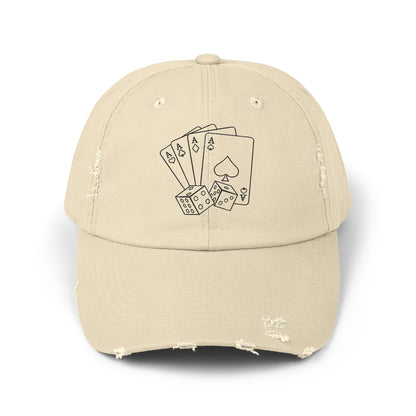Poker Hand Distressed Cap | Fun Hat for Gamers, Casino Nights, Casual Style, Gift for Him/Her, Unique Accessories