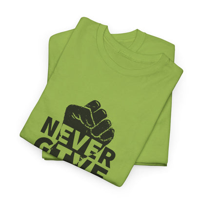 Inspirational Heavy Cotton Tee - "Never Give Up", Motivational Shirt, Gift for Personal Growth, Encouragement Tee, Casual Wear