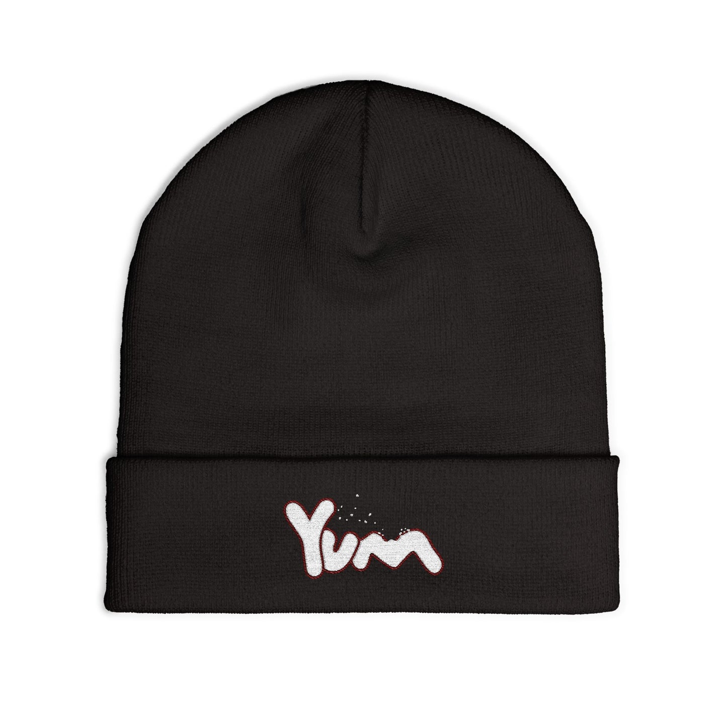 Cozy Knit Beanie with 'Yum' Embroidery, Winter Hat, Gift for Food Lovers, Casual Fashion Accessory, Perfect for Outdoor Activities