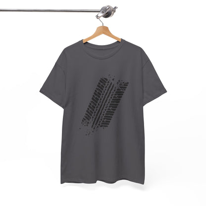 Stylish Heavy Cotton Tee with Bold Tire Track Design | Casual Wear, Streetwear, Gift for Car Lovers, Trendy T-Shirt, Everyday