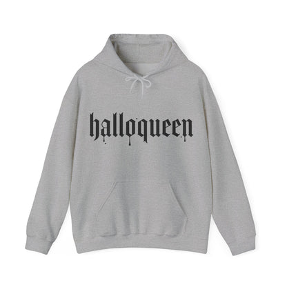 Halloween Hooded Sweatshirt, Halloqueen Pullover, Unisex Fall Apparel, Cozy Halloween Outfit, Spooky Season Gift