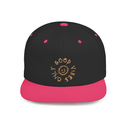 Good Vibes Only Flat Bill Snapback Hat, Cool Casual Cap for Summer, Trendy Streetwear, Gift for Teens and Adults, Stylish Accessory