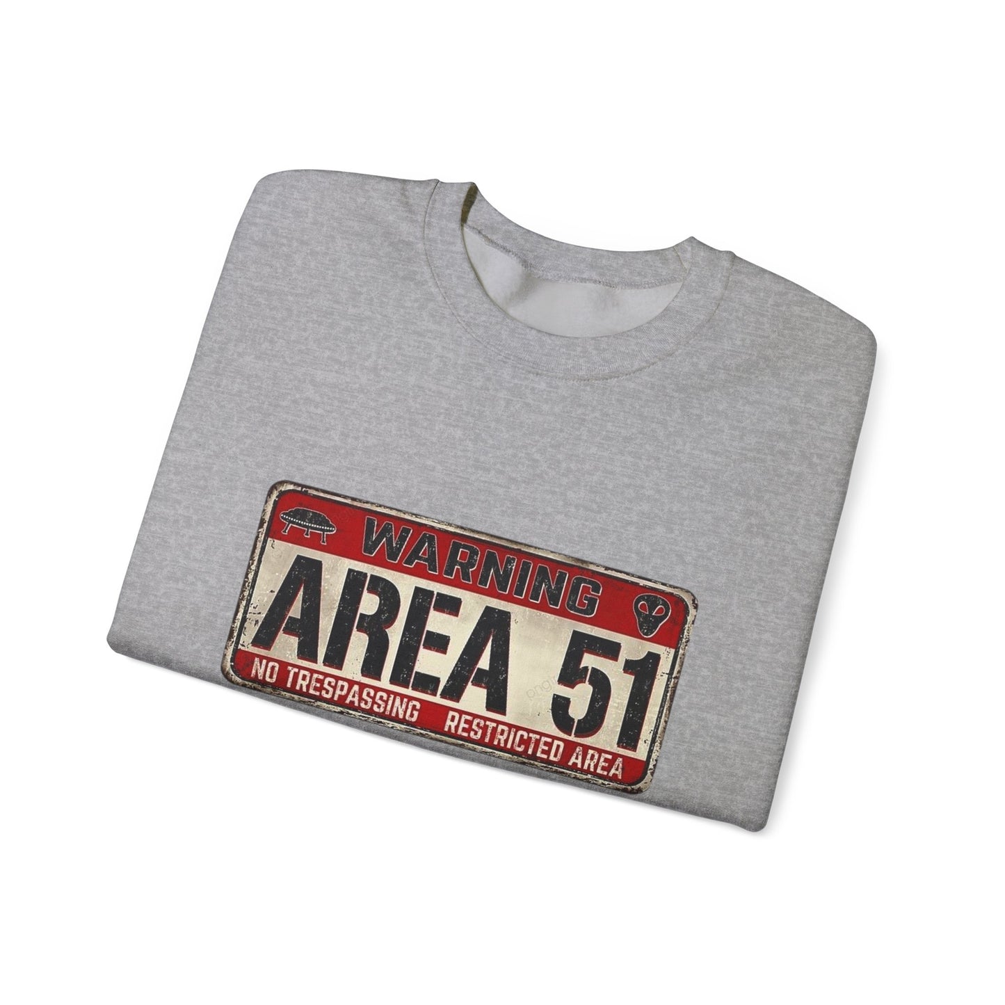 Area 51 Warning Crewneck Sweatshirt - Unisex Fashion, Urban Style, Casual Comfort, Alien Enthusiast Gift, Halloween Costume
