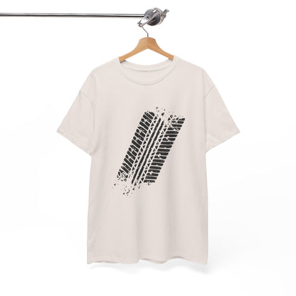 Stylish Heavy Cotton Tee with Bold Tire Track Design | Casual Wear, Streetwear, Gift for Car Lovers, Trendy T-Shirt, Everyday
