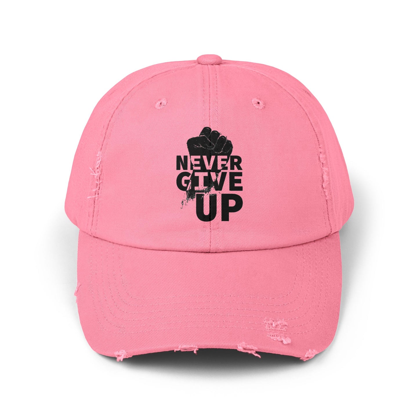 Unisex Distressed Cap with 'Never Give Up' Message - Motivational Gift for Sport Lovers, Daily Wear, Inspirational Accessory