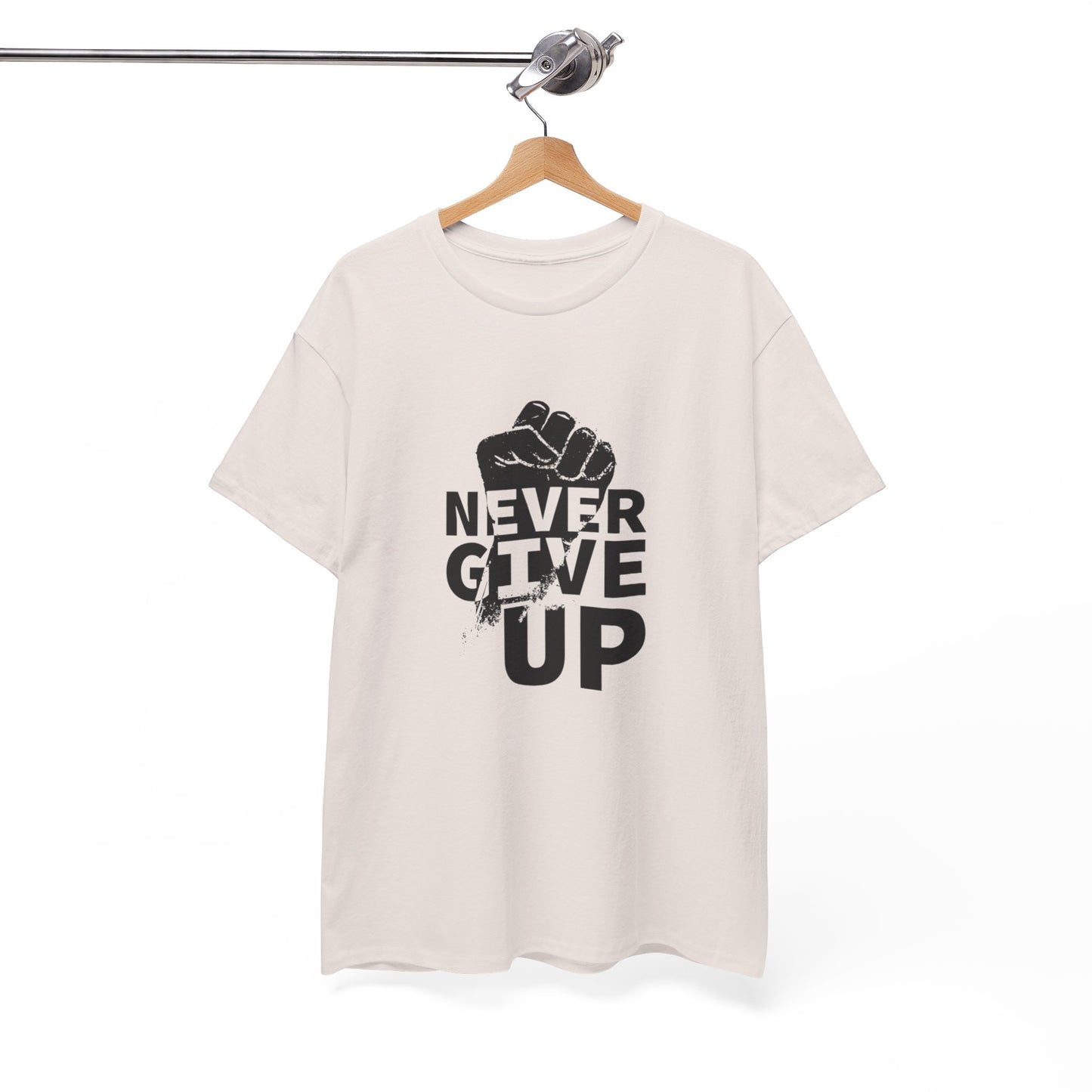 Inspirational Heavy Cotton Tee - "Never Give Up", Motivational Shirt, Gift for Personal Growth, Encouragement Tee, Casual Wear