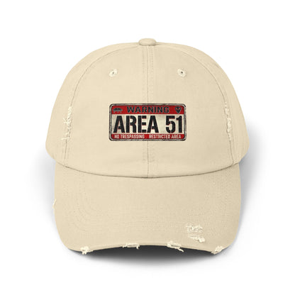 Unisex Distressed Area 51 Cap - Vintage Alien Hat, UFO Enthusiast Gift, Trendy Mens & Womens Cap, Perfect for Casual Wear