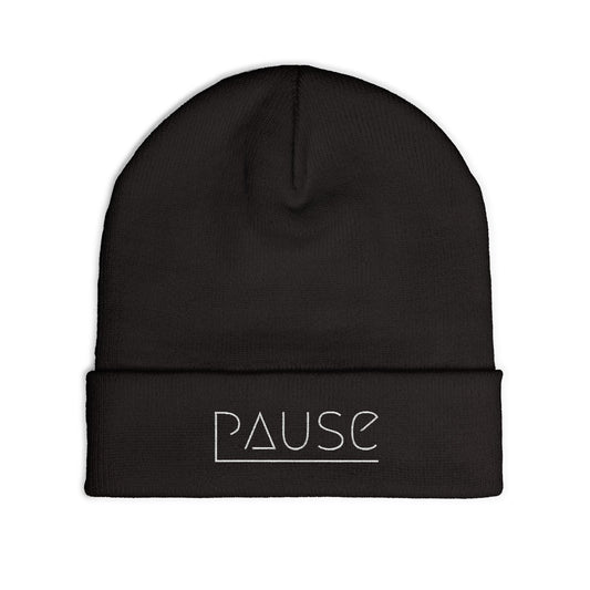 Cozy Knit Beanie with 'Pause' Embroidery, Winter Hat, Casual Beanie, Gift for Her, Relaxation Accessory, Chill Vibes
