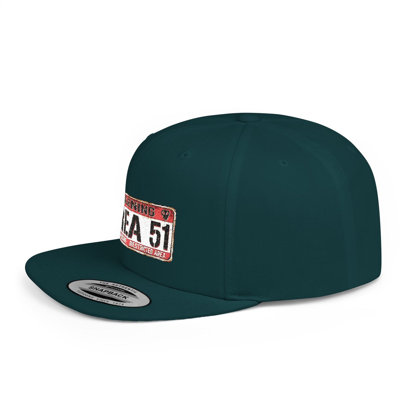 Area 51 Flat Bill Snapback Hat, UFO Fan Gear, Alien Enthusiast Cap, Unique Gift for Sci-Fi Lovers, Cool Statement Accessory
