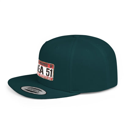 Area 51 Flat Bill Snapback Hat, UFO Fan Gear, Alien Enthusiast Cap, Unique Gift for Sci-Fi Lovers, Cool Statement Accessory