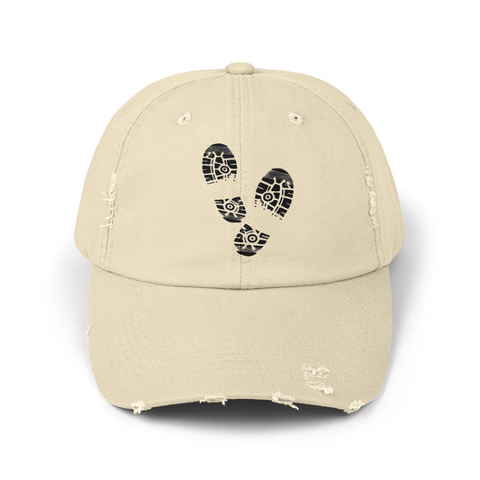 Distressed Unisex Cap with Footprint Design, Casual Hat for Outdoor Lovers, Hiking Gift, Beachwear Accessory, Trendy Everyday Wear