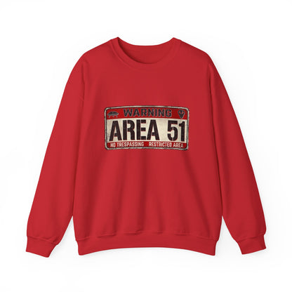 Area 51 Warning Crewneck Sweatshirt - Unisex Fashion, Urban Style, Casual Comfort, Alien Enthusiast Gift, Halloween Costume