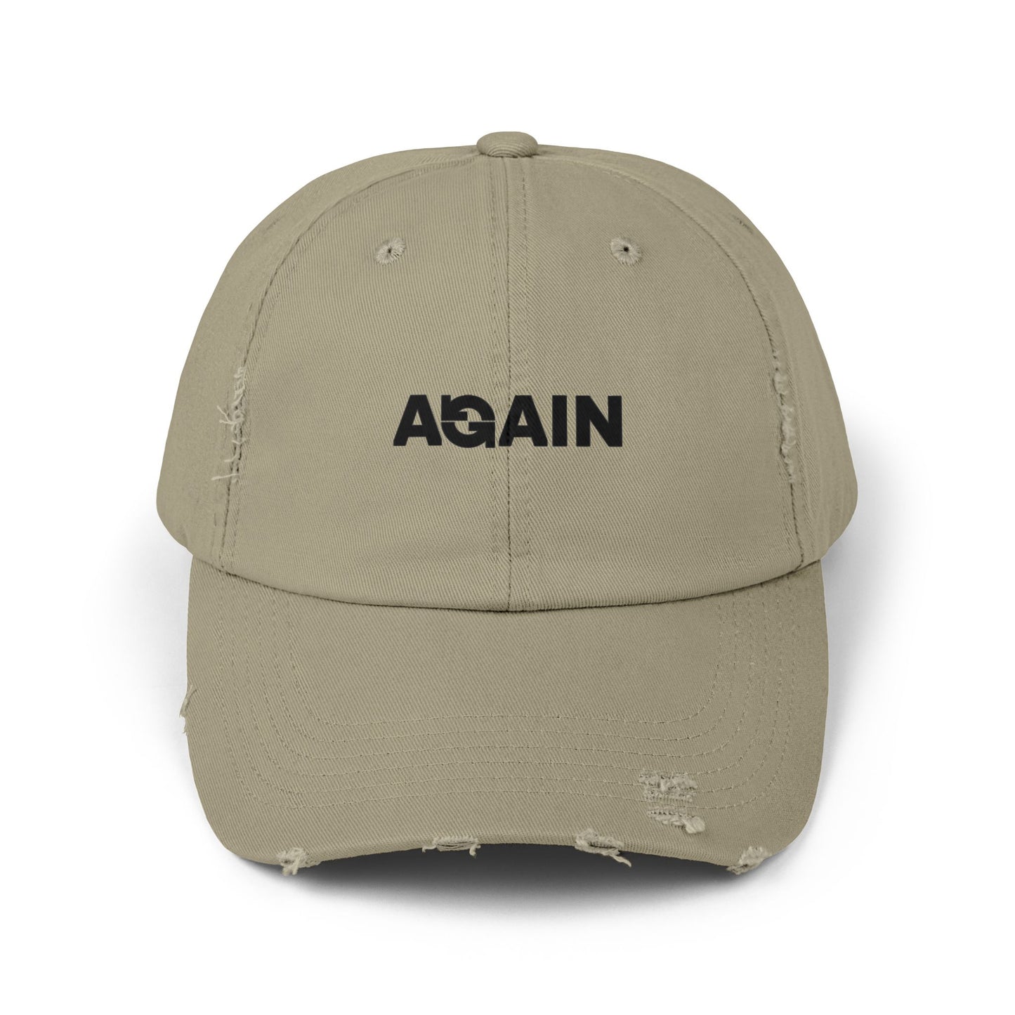 Distressed Cap with 'AGAIN' Design, Casual Hat, Vintage Unisex Cap, Gift for Her, Everyday Wear, Street Style Accessory