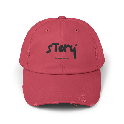 Unisex Distressed Cap with 'Story' Design - Perfect for Casual Outings, Summer Days, Gifts, and Everyday Style