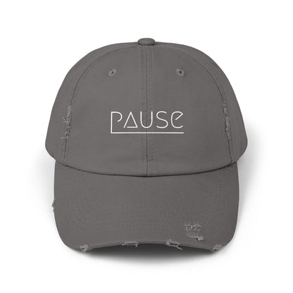 Unisex Distressed Cap with 'Pause' Design - Trendy Fashion Accessory, Perfect for Relaxation, Casual Wear, Gift for Friends, Stylish Gift