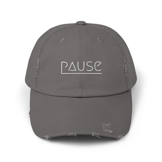 Unisex Distressed Cap with 'Pause' Design - Trendy Fashion Accessory, Perfect for Relaxation, Casual Wear, Gift for Friends, Stylish Gift