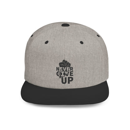 Never Give Up Flat Bill Snapback Cap, Motivational Hat, Streetwear Accessory, Gift for Him/Her, Unisex Fashion