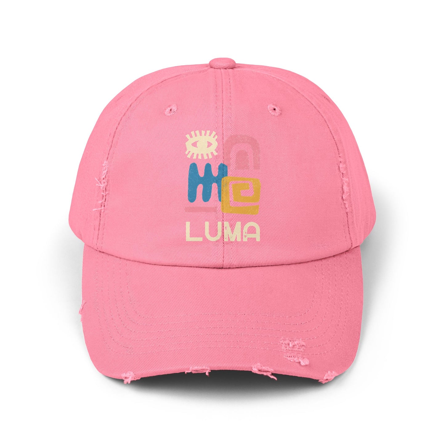 Unisex Distressed Cap with Colorful LUMA Design, Trendy Hat, Casual Wear, Gift for Him/Her, Summer Accessory, Everyday Style
