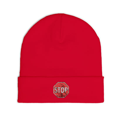 Embroidered Stop Sign Knit Beanie for Cold Weather Fashion, Gift for Him/Her, Trendy Winter Accessory, Cozy Beanie Hat, Unique Streetwear